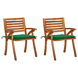 vidaXL Chaises à manger de jardin avec coussins lot de 2 Acacia massif