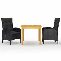 Salle à manger de jardin 3 pcs,Table et chaise à dîner Noir -MN80768