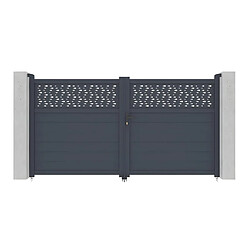 Vente-Unique Portail électrique battant aluminium semi plein à motifs L305 x H166 cm anthracite - BAZIO