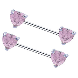 1 Paire Coeur Cristal Bouclier Barbell Nipplering Acier Inoxydable 14g Rose