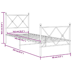 Vidaxl Cadre de lit métal avec tête de lit/pied de lit blanc 80x200 cm pas cher