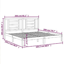 vidaXL Cadre de lit sans matelas gris 200x200 cm bois massif de pin pas cher