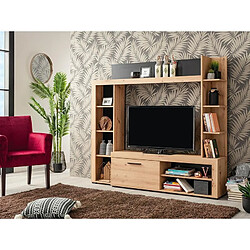 Vente-Unique Mur TV BALTIMORE - Avec rangements - Coloris : Chêne & Anthracite pas cher