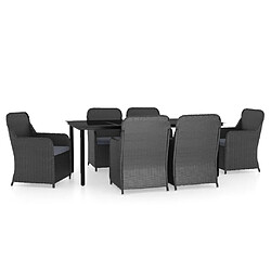 vidaXL Ensemble à manger de jardin avec coussins 7 pcs Noir