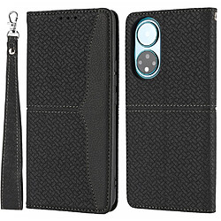 Etui en PU texture tissée légère avec support noir pour votre Honor 50