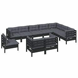 Avis Maison Chic Salon de jardin 10 pcs + coussins - Mobilier/Meubles de jardin - Table et chaises d'extérieur Noir Bois de pin solide -MN95628