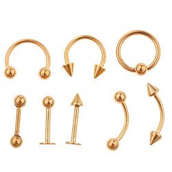 8 pièces nez lèvre langue sourcil tragus piercing bijoux de corps 16g d'or