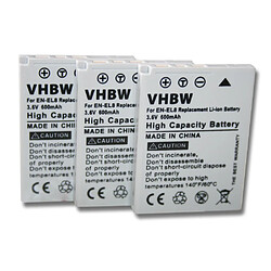 vhbw 3x Batteries compatible avec Nikon CoolPix S6, S7, S7c, S9, S52c appareil photo, reflex numérique (600mAh, 3,6V, Li-ion)