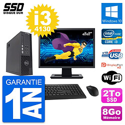 PC Dell T1700 SFF Ecran 22" Intel Core i3-4130 RAM 8Go SSD 2To Windows 10 Wifi - Occasion