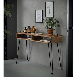 L'Héritier Du Temps Console Quadro Hinsk Bureau d'Appoint Industriel Sellette Salon en Acacia et Fer 35x76x115cm