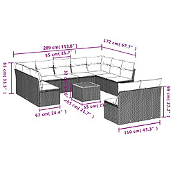 Acheter vidaXL Salon de jardin 12 pcs avec coussins noir résine tressée