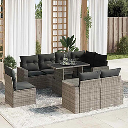 vidaXL Salon de jardin 9 pcs avec coussins gris résine tressée