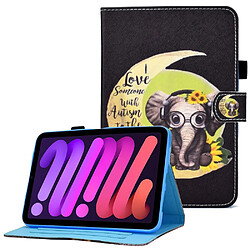 Etui en PU ligne de couture avec support et porte-cartes éléphant pour votre Apple iPad mini (2021)