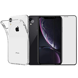 Protection intégrale Verre Trempé bord Noir pour iPhone XR+Verre Trempé Caméra Arrière+Coque souple silicone transparente-Visiodirect-