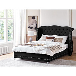 Beliani Lit double en velours noir 180 x 200 cm AYETTE