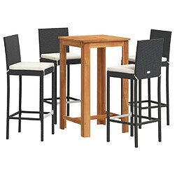 vidaXL Ensemble de bar de jardin 5 pcs noir bois massif acacia rotin