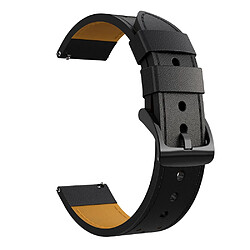 Bracelet en cuir véritable piqûre noir pour votre Samsung Galaxy Watch3 45mm