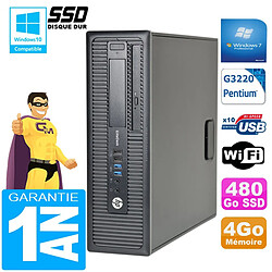 PC HP EliteDesk 800 G1 SFF Intel G3220 4 Go Disque 480Go SSD Graveur DVD Wifi W7 - Occasion