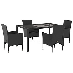 vidaXL Ensemble à manger de jardin et coussins 5 pcs noir rotin verre