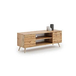 Alter Meuble TV avec 2 portes et 1 étagère centrale, Buffet avec pieds, Buffet de salon style scandinave, cm 155x40h50, couleur Erable