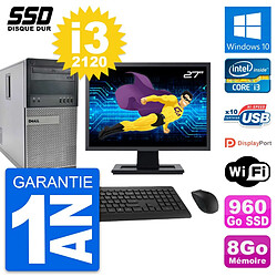 PC Tour Dell OptiPlex 990 Ecran 27" i3-2120 RAM 8Go SSD 960Go Windows 10 Wifi - Occasion