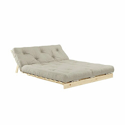 Inside 75 Canapé convertible futon ROOTS pin naturel tissu Lin couchage 160x200 cm