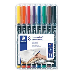 Stylo feutre permanent Staedtler Lumocolor "dry safe" couleurs assorties 0,6 mm - Pochette de 8