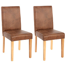 Mendler Lot de 2 chaises de séjour Littau ~ simili-cuir, aspect daim marron, pieds clairs