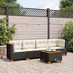 vidaXL Salon de jardin 5 pcs avec coussins noir résine tressée