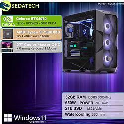 Sedatech Pack PC Gamer ATX Premium • AMD Ryzen 9 7900X3D • RTX4070 • 32Go DDR5 • 2To SSD M.2 • Windows 11 • Moniteur 27''