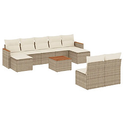 vidaXL Salon de jardin avec coussins 10 pcs beige résine tressée