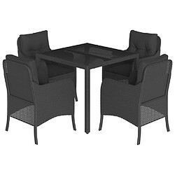 vidaXL Ensemble à manger de jardin coussins 5pcs Noir Résine tressée