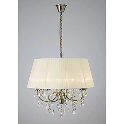 Luminaire Center Suspension Olivia avec Abat jour crème 8 Ampoules laiton antique/cristal