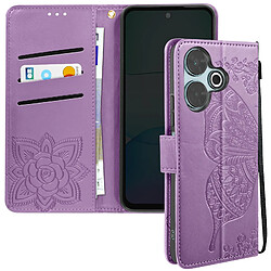 Avizar Étui Papillon Mandala pour Xiaomi Redmi 13 Portefeuille Dragonne Violet