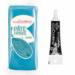 Scrapcooking Pâte d'amande bleue 200 g + Stylo de glaçage noir