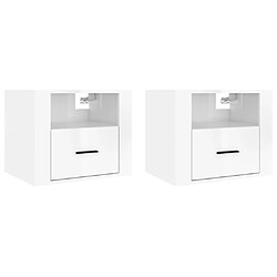 Maison Chic Lot de 2 Tables de Chevet murales - Tables de Nuit Blanc brillant 50x36x40 cm