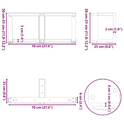 vidaXL Pieds de table basse en forme de T 2 pcs noir 70x25x(30-31) cm pas cher