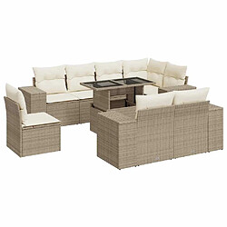 vidaXL Salon de jardin avec coussins 9 pcs beige résine tressée