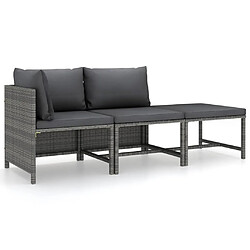 Maison Chic Salon de jardin 3 pcs + coussins - Mobilier/Meubles de jardin - Table et chaises d'extérieur Résine tressée Gris -MN64961