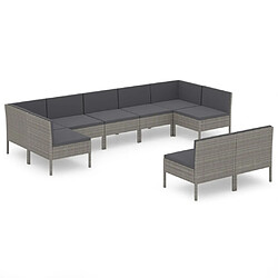 vidaXL Salon de jardin 9 pcs avec coussins Résine tressée Gris