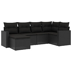 vidaXL Salon de jardin 6 pcs avec coussins noir résine tressée