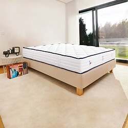 LUXURY LITERIE Ensemble Matelas Patriote, 27 cm, ressorts ensachés, ferme, face été/hiver + sommier beige ep20cm, 140x190cm