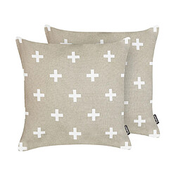 Beliani Lot de 2 coussins VELLEIA Coton 45 x 45 cm Géométrique Taupe