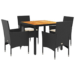 vidaXL Ensemble à manger de jardin et coussins 5 pcs noir rotin acacia