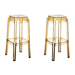 Decoshop26 Lot de 2 tabourets de bar design moderne plastique transparent ambre 10_0001043