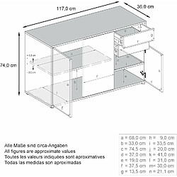 Mpc Commode Moderne Laquée Corps Noir Façade Crème (hxlxp) : 74 x 117 x 36