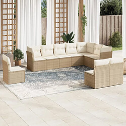 vidaXL Salon de jardin avec coussins 10 pcs beige résine tressée