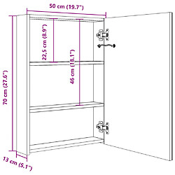 vidaXL Armoire de salle de bain à miroir LED gris brillant 50x13x70 cm pas cher