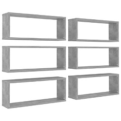 Maison Chic Lot de 6 Étagères cube murales,Etagère de rangement flottantes Gris béton 60x15x23 cm Aggloméré -MN29073