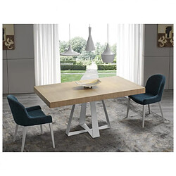 Inside 75 Table repas extensible CROSS 10 couverts 160/254x90cm pied métal blanc plateau chêne